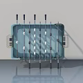Light Blue Hinged Door With Silver Frame Black White Lines Circular Decorations Modern Minimalist Style
