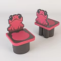 Pixel Style Children's Chairs With Cartoon Frog Design Red Seat And Brown Base