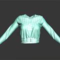 Casual Green Cropped Top With Plaid Collar Long Sleeves And Buttons