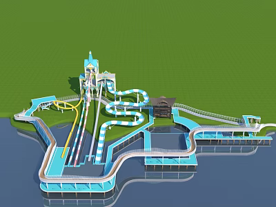 Water Park Amusement Equipment With Multiple Slides Pools And Tower Structure 3d model