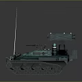 Green Armored Tank Featuring Long Antenna Turret And Heavy Metallic Tracks Design