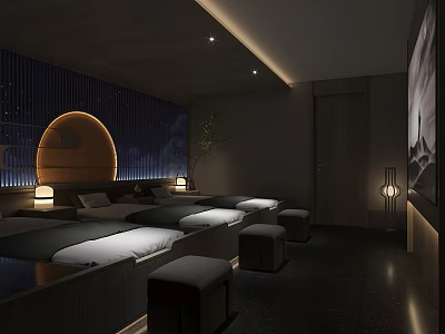 Serene SPA Sauna Interior With Wooden Benches Soft Lighting And Calming Ambiance 3d model