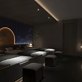 Serene SPA Sauna Interior With Wooden Benches Soft Lighting And Calming Ambiance