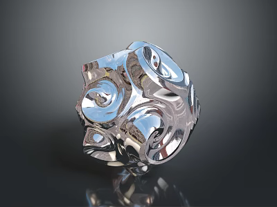 Intricate Abstract Silver Metallic Sculpture With Curved Surfaces And Reflective Design 3d model