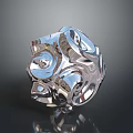Intricate Abstract Silver Metallic Sculpture With Curved Surfaces And Reflective Design