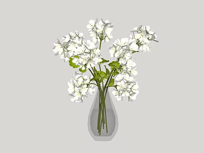 Transparent Glass Vase Holding Fresh White Flowers And Green Leaves 3d model