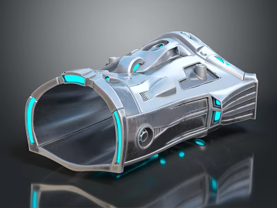 Futuristic Metallic Tech Structure With Blue Neon Illumination And Sleek Silver Design 3d model