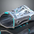 Futuristic Metallic Tech Structure With Blue Neon Illumination And Sleek Silver Design