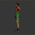 Muscular Man as Boxer with Green Gloves and Camo Shorts Standing with Arms Outstretched