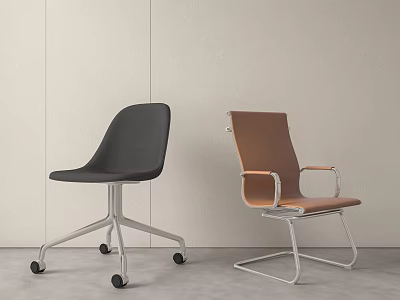 Modern Office Chairs Black Brown with Wheels Armrests and Metal Frame Design 3d model