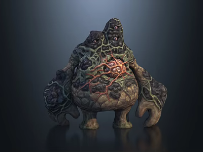 Game and Movie Character Grotesque Monster with Bumpy Dark Green Body and Red Veins 3d model
