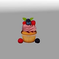 Fresh Cupcake Topped With Pink Frosting Blueberries Raspberries Blackberries Green Leaf And Side Berries