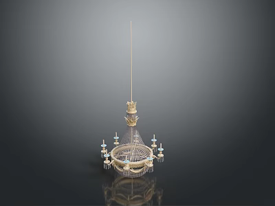 Elegant Chandelier Lighting Combination With Golden Frame Crystal Accents And Blue Details 3d model