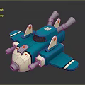 Cute Blue Cartoon Style Toy Airplane With Twin Engines And Red Logos