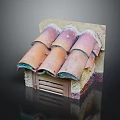 Traditional Building Model With Orange Pink Tile Roof And Textured Walls