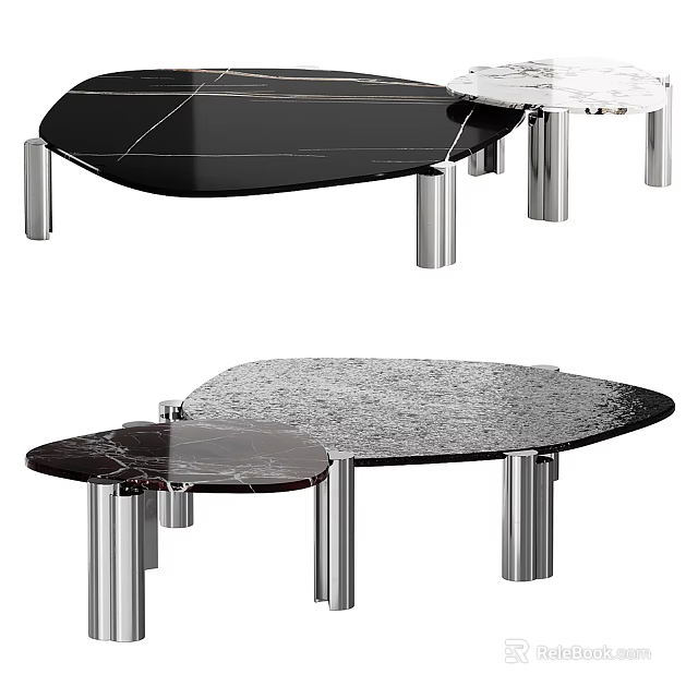 Modern Coffee Table With Marble Top And Stainless Steel Legs In Contemporary Design 3d model 