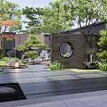 Traditional Courtyard Garden With Rockery Stones Green Plants Pine Tree Lantern And Pebble Path