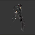 Stylish Decorative Hair Accessories With Black Long Hair And Pink Gold Ornaments