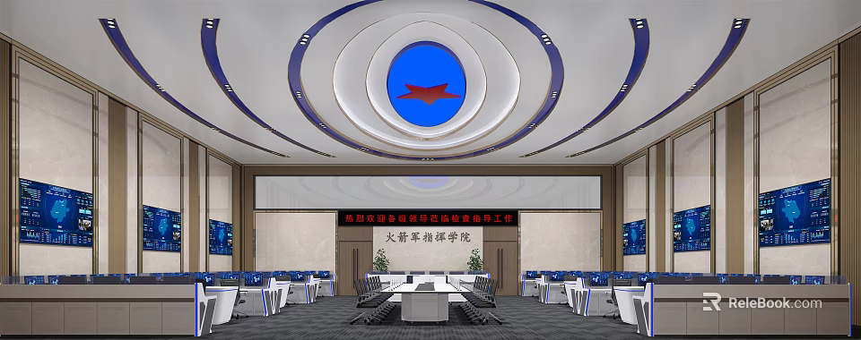 Modern Monitoring Room With Professional Control Consoles And Display Screens 3d model 