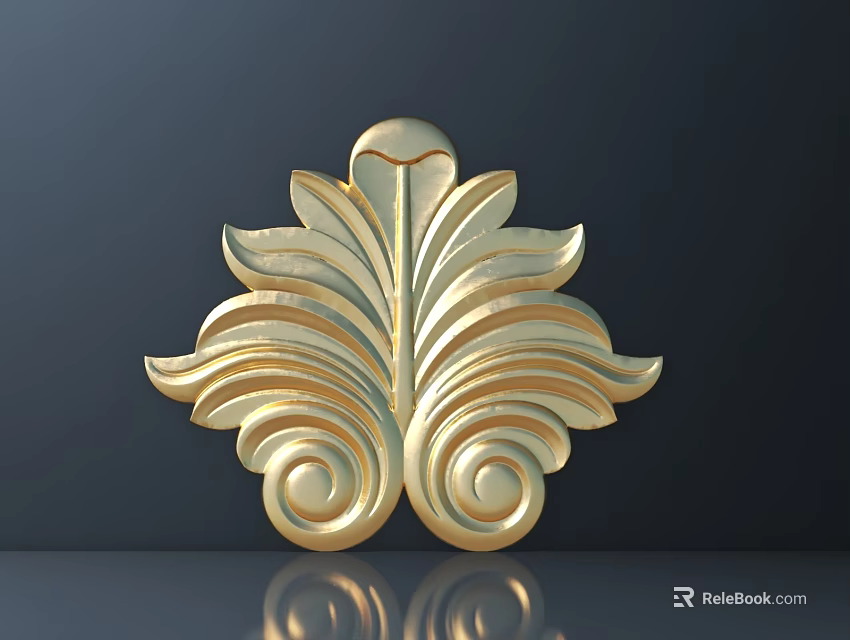 Golden Ornate Sculpture Carving With Leaf And Scroll Decorative Design 3d model