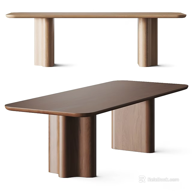 Modern Minimalist Dining Table With Walnut Rectangular Tabletop And Sleek Wooden Legs 3d model 