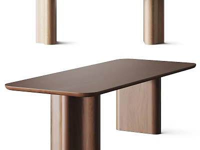 Modern Minimalist Dining Table With Walnut Rectangular Tabletop And Sleek Wooden Legs 3d model