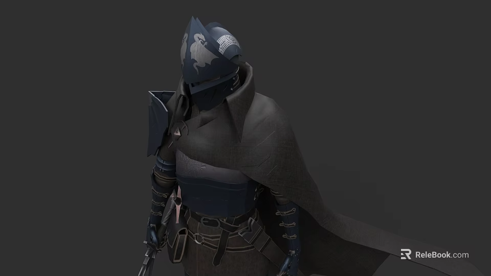 Mysterious Game Movie Character With Hooded Helmet Cloak And Armored Outfit 3d model 