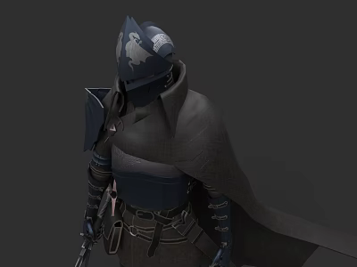 Mysterious Game Movie Character With Hooded Helmet Cloak And Armored Outfit 3d model