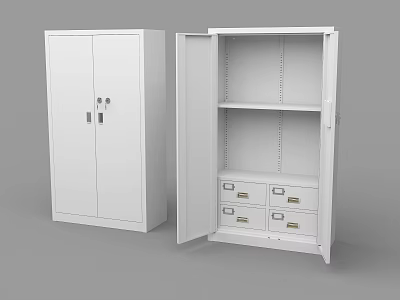 White Double Door Bookcase With Lock Open Design Internal Shelves And Drawers 3d model