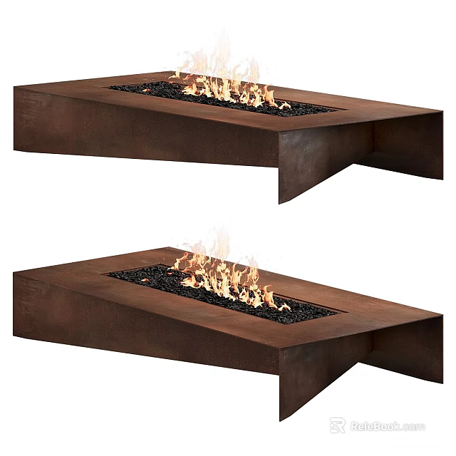 Modern Fireplace Interior Design With Sleek Metal Finish And Burning Flames 3d model 