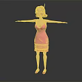 3D Female Character in Pink Dress with Headband and Outstretched Arms