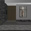 Modern Detached Villa With Large Windows Stone Path Lawn And Greenery In Front Yard