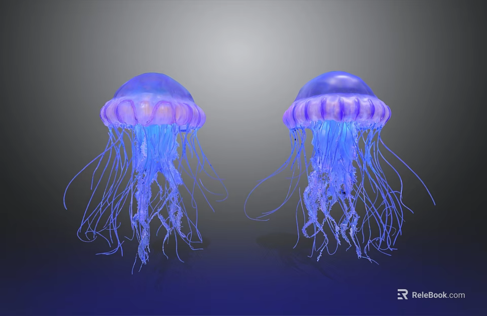 Stunning Blue And Purple Jellyfish With Long Transparent Tentacles In Aquarium 3d model 