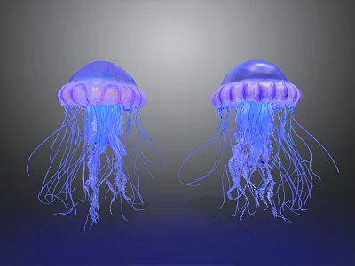 Stunning Blue And Purple Jellyfish With Long Transparent Tentacles In Aquarium 3d model