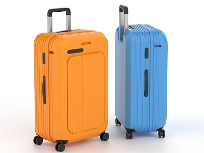 Bright Orange and Blue Suitcases with Trolley Handles and Rolling Wheels 3d model
