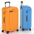 Bright Orange and Blue Suitcases with Trolley Handles and Rolling Wheels