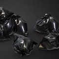 Multiple Black Shiny Trash Bags Packaged And Tied On Dark Background 3d model