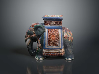 Decorative Elephant Shaped Furniture With Colorful Carved Patterns And Square Top 3d model