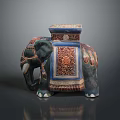 Decorative Elephant Shaped Furniture With Colorful Carved Patterns And Square Top