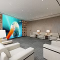 Elegant Hotel Public Lounge Area Featuring Comfortable Sofas Large Windows Green Plants And Landscape Art