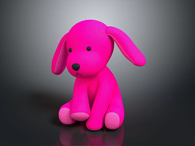 Cute Pink Plush Dog Toy Sitting On Children Bedroom Furniture 3d model