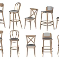 Various Modern Bar Stools With Wooden Frames Upholstered Seats And Unique Backrests 3d model
