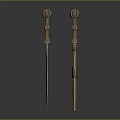 Ancient Ornate Weapons With Gold Sheaths Hilts And Central Silver Blade 3d model