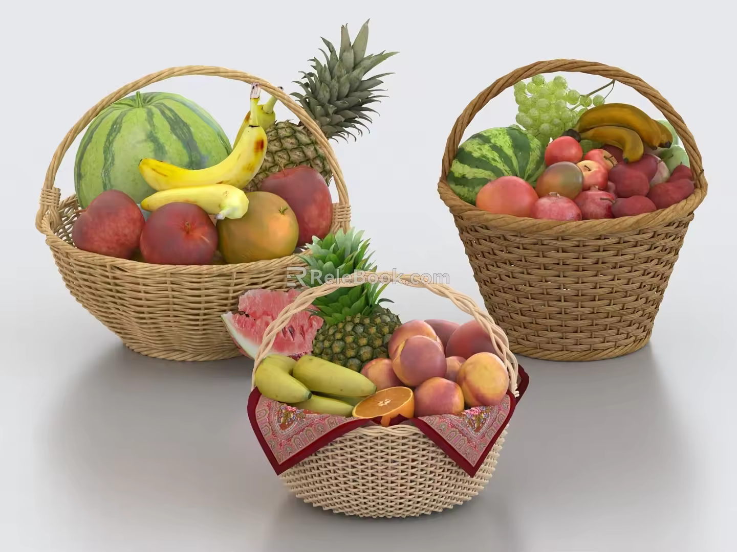 fruit basket fruit basket fruit watermelon pineapple nectarine grape apple mango banana pear 3d model