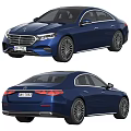 Blue Mercedes Benz Sedan Front And Rear Views