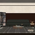 Stylish Living Room With Black Leather Sofa White Armchair Screen Coffee Table And Rug