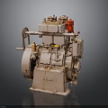 Vintage Industrial Mechanical Equipment With Metal Casing Red Component And Rotating Wheel