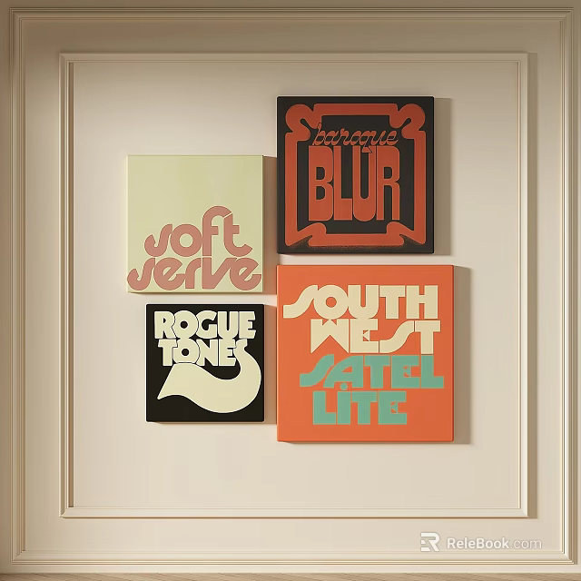 Abstract Paintings With Text Elements In Various Colors Modern Style Decorative Wall 3d model