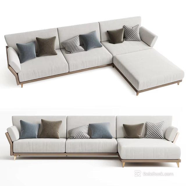 Modern Light Gray L shaped Sectional Sofa With Multiple Colored Patterned Cushions 3d model