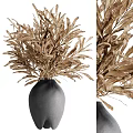 Black Ceramic Vase With Brown Dried Flowers For Stylish Indoor Decorative